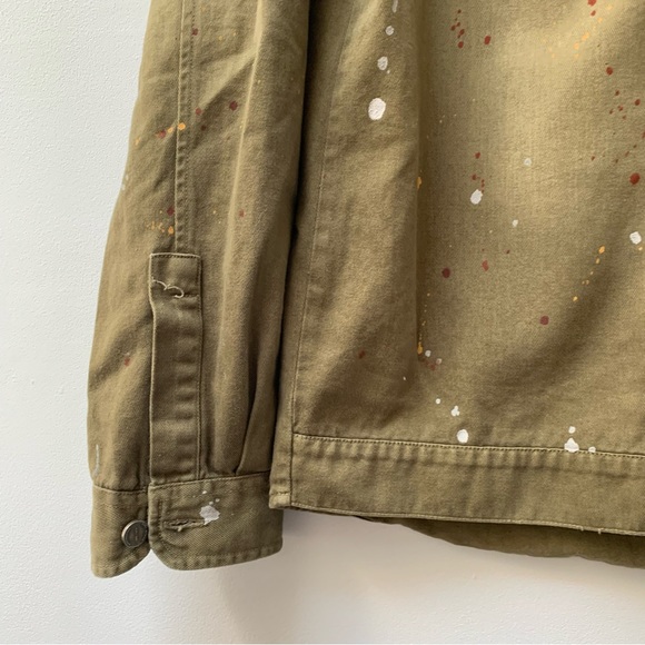 Zara khaki denim shacket chore shirt jacket paint splatter size medium - Picture 2 of 10